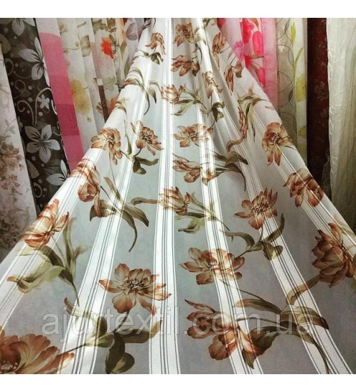 Тюль печать "Атласная розочка " беж