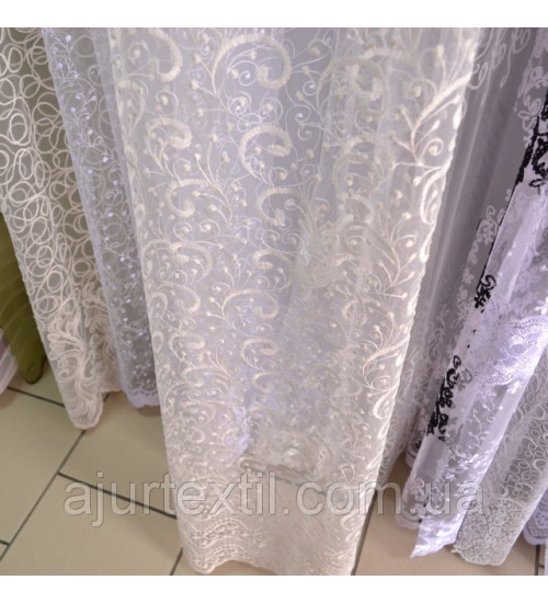 Тюль фатин "Завиток" нежный крем