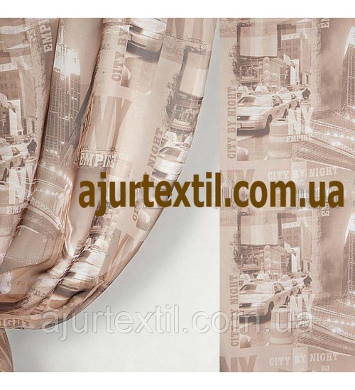 Тюль печать "Город" насыщенный коричневый