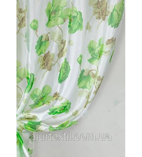 Тюль  микровуаль печать " Маки зелень "