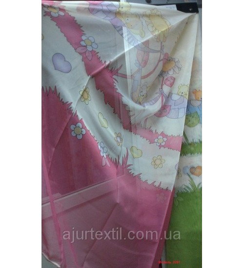 Тюль печать "Мишка" детская розовая