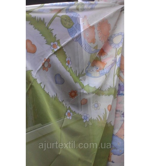 Тюль печать "Мишка" детская зеленая