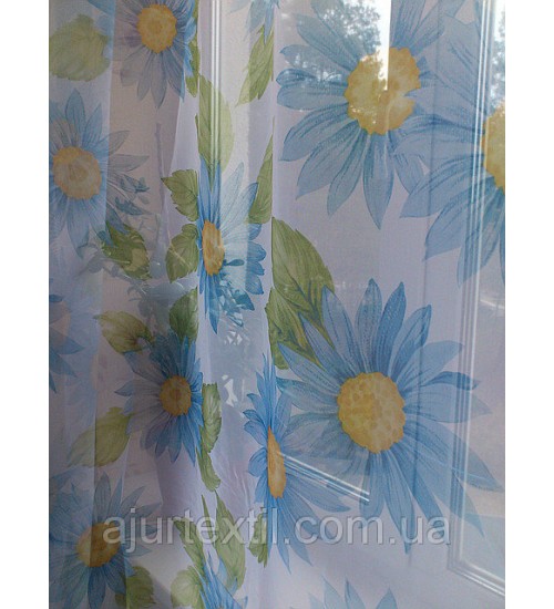 Тюль печать "Голубая ромашка"