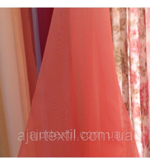 Тюль вуаль кораллово-белая