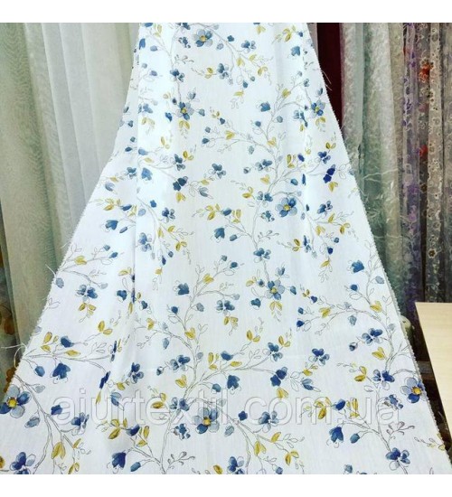 Тюль лен "Веточка фиалки"