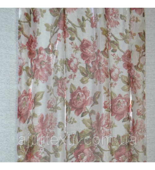 Тюль  микровуаль печать " Розочки с веточками"