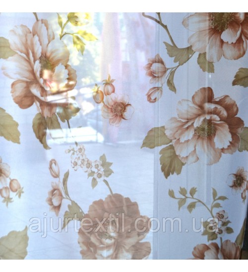 Тюль вуаль "Пион" коричневый