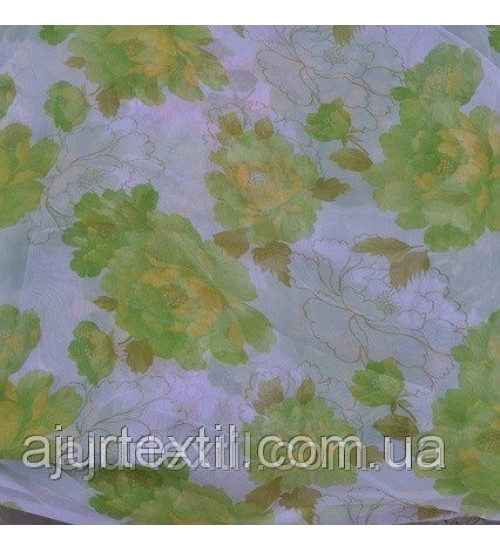 Тюль печать "Цветы" салатовый