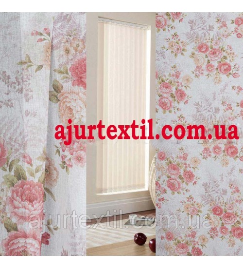 Тюль лен " Букет невесты" с розовинкой