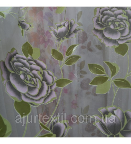 Тюль органза деворе "Роза фиолет деворе"