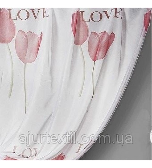 Тюль печать "Тюльпан" розовый