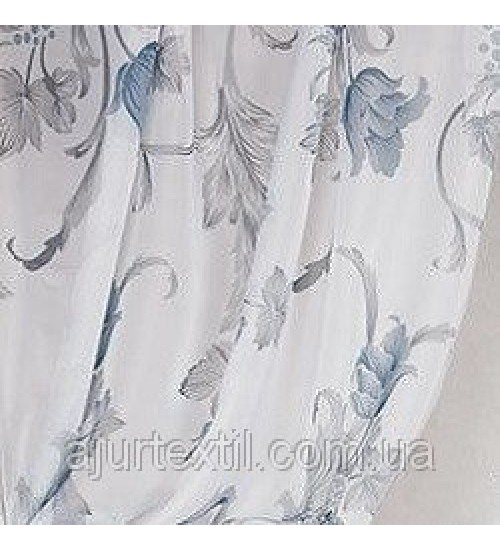 Тюль печать "Нежность" синий с серым