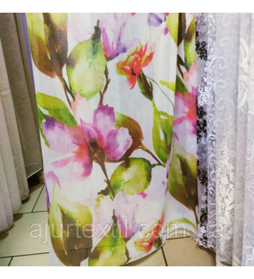 Тюль лен "Акварельная веточка"