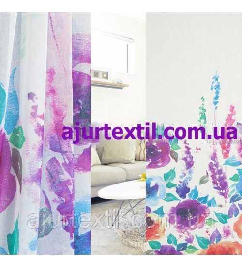 Тюль лен "Акварельная сирень"