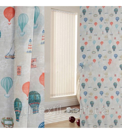 Тюль детская печать " Зайчик с шариками"