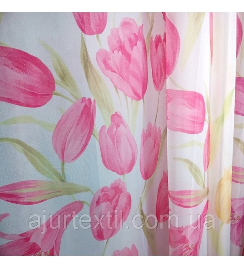 Тюль печать "Розовые тюльпаны"
