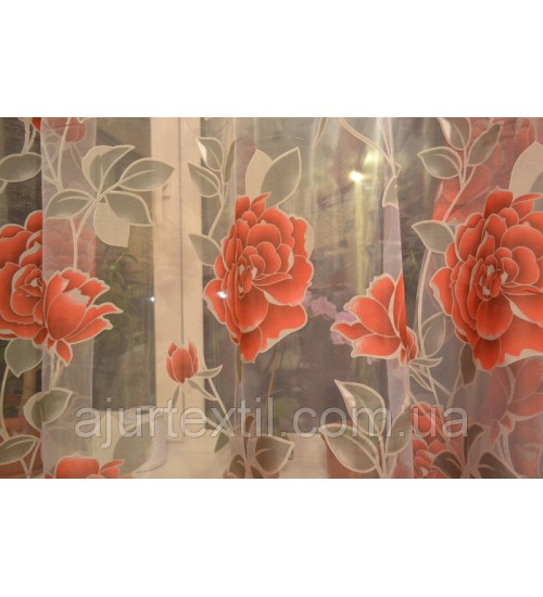 Тюль органза деворе "Роза" красная